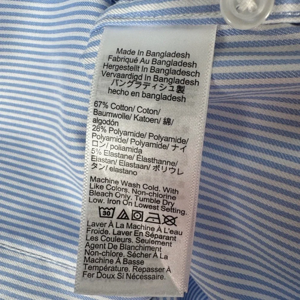 J.Crew Shirt Mens XXL Bowery Performance Blue Striped Classic Fit Spread Collar